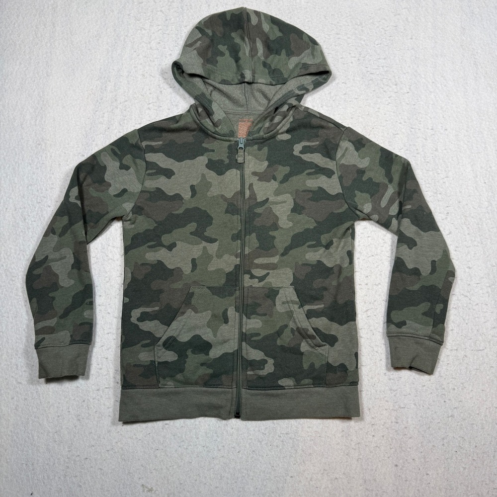 Cat & Jack Boys Camouflage Full Zip Hoodie Sweatshirt Size M 8 Green Fleece